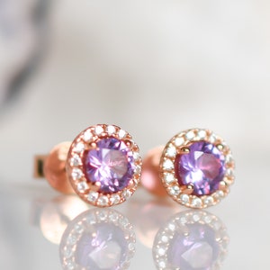 Rose Gold Alexandrite Earrings, June Birthstone,Multicolor Earrings,Halo Earrings,Wedding Earrings,Lab Grown Alexandrite,Bridal Earrings