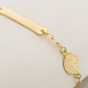 14k Solid Gold Baby Engrave ID Bracelet Football / Baby Shower Gifts / Toddler Child Bracelet for Kids / Custom Baby Name Engrave / Baptize