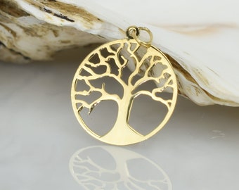 14k Solid Gold Baum des Lebens Anhänger 15mm, Gold Lebens Anhänger, Gold Charm Anhänger,Charm Baum, Baum des Lebens Halskette, Stammbaum des Lebens, Geschenk