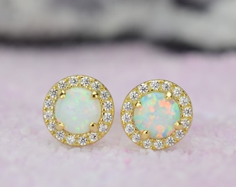 1.5 ct 18k Gold Opal Earrings, Opal Stud Earrings, Wedding Earrings, October Birthstone, Bridal Earrings, Bridesmaids gift, Men's Earrings