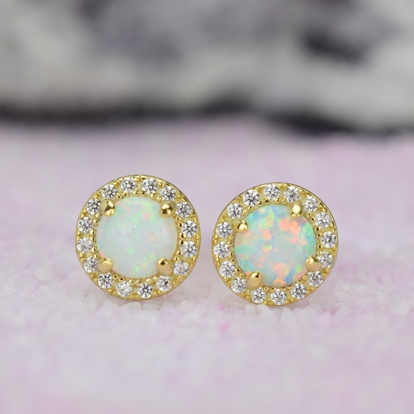 1.5 ct 18k Gold Opal Earrings, Opal Stud Earrings, Wedding Earrings, October Birthstone, Bridal Earrings, Bridesmaids gift, Men's Earrings