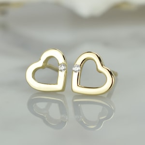 14k Solid Gold Small Heart Earrings, Gold Heart Earrings, Delicate Heart Earrings, Gold Heart Studs, Tiny Gold Studs, Gold Heart,Open Heart
