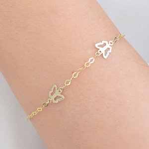 Pulseira com pingente de borboleta em ouro maciço 14k / Pingente de borboleta / Pulseira minimalista / Pingente de borboleta / Pulseira delicada / Presente de aniversário