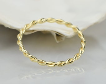 14k Solid Gold Twisted Ring, Gold Stacking Ring, Gold Twisted Rope Wedding Band,Twist Stacking Ring,Wedding Band, Dainty Stacking Ring