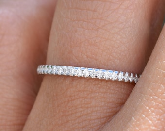 Sterling Silver Half Eternity Ring: Man Made Diamond Simulants, Thin Stackable Band