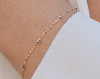 14k Solid Gold Balls Bracelet, Delicate Gold Bead Bracelet, Dainty Gold Bracelet Women, Gift for Her