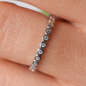 Silver Bezel Eternity Band, Engagement Ring, Wedding Band, Man Made Diamond Simulant, Bridal Ring, Stacking Ring, Promise Ring,Eternity Ring