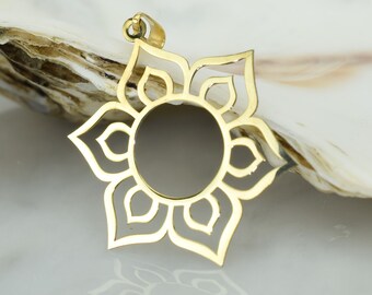 14k Solid Gold Lotus Pendant, Open Lotus Charm, Gold Lotus Necklace, Flower Pendant, Gold Flower Necklace, Gold Lotus Flower, Yoga Pendant