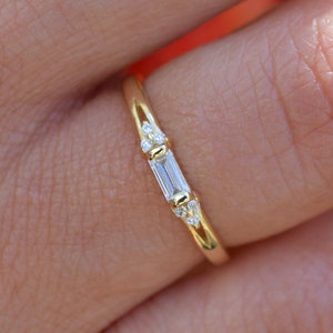 Gold Baguette Princess Ring, Promise Ring, Wedding Ring, Engagement Ring, Stacking Ring, Baguette Ring, Solitaire Ring, Dainty Ring