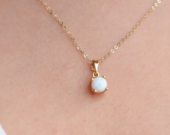 14k Solid Gold Opal Necklace, 14k Opal Pendant, Opal Chain charm , Dainty Necklace, October Birthstone, Gift for her