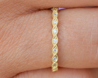 0.5ct Gold Full Eternity Art Deco Band, Engagement Band,Wedding Band, Vintage Style Ring, Half Eternity Band, Stackable Ring