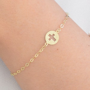 14k Solid Gold Kreuz Armband, Schutzarmband, minimalistisches Armband, Kreuz Anhänger, Goldkreuz, zierliche Goldarmband Frauen, Geschenk für sie