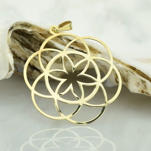 14k Solid Gold Flower of Life, Six Petals Gold Pendant, 14k Gold Mandala Necklace, Symbol of Perun, Seed of Life, Yoga Pendant, Gift for Her