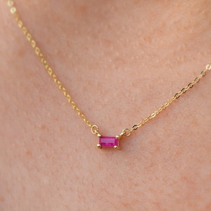 0.13 ct 14k Solid Gold Baguette Natural Ruby Necklace, 14k Ruby Pendant, Baguette Ruby, Dainty Necklace,July Birthstone,Natural Ruby Jewelry