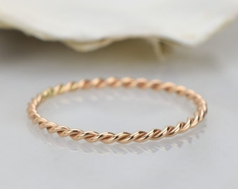 14k Solid Gold Twisted Ring, Twist Stacking Ring, Solid Gold Twisted Rope Wedding Band,Twist Stacking Ring, Dainty Ring, Wedding Band