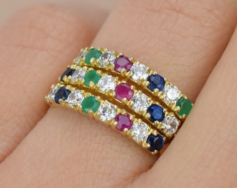 Anillo de oro de 14 quilates con cristales multicolores, estilo bohemio vintage, talla 7 (EE. UU.)