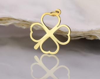 Dije de trébol de oro macizo de 14 k, colgante de trébol de oro, regalo irlandés, amuleto minimalista de la suerte, trébol de cuatro hojas, regalo para ella, collar de trébol