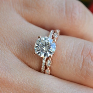 2.2ct 18k Rose Bridal Ring Set,Wedding Ring Set,Promise Ring,Engagement Ring,Bridal Ring Set,Solitaire Ring,Art Deco Ring,Rose Gold Ring