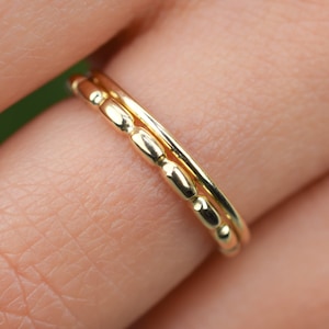 14k Solid Gold Ring Set, Gold Stacking Ring,Ring Set,Gold Bead Ring,Full Eternity Band,Stackable,Wedding Band Set,Stacking Ring, Beated Ring