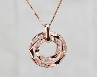 Rose Gold Double Circle Necklace, Round Pendant, Rose Necklace, Double Necklace, Circle Necklace, Open Circle Necklace, Layering Necklace