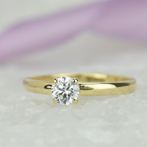 4mm 14k Solid Gold Solitaire Ring, Engagement Ring, Wedding Ring,Promise Ring, Gold Solitaire,Solitaire Ring, 14k Gold Ring, Gold Ring