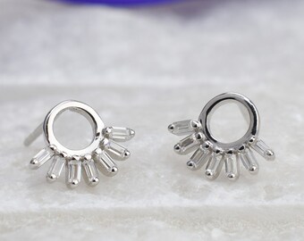 Sterling zilveren Boho oorbellen, stokbrood oorbellen, zonnebloem oorbellen, cluster oorbellen, bruidsoorbellen, zon oorbellen Boho