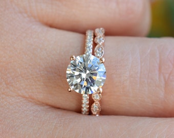 2.2ct Roségold Solitär Ring Set,Ehering Set,Verlobungsring,Verlobungsring Set,Solitär Ring,Art Deco Ring,Roségold Ring