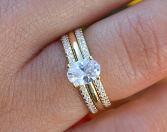1.2 ct Gold Oval Three Ring Set, Engagement Ring Set, Wedding Ring Set, Oval Ring Set, Promise Ring, Stacking Ring