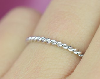 14k Solid White Gold Twisted Ring 1.5mm, Gold Stacking Ring, Gold Twisted Rope Wedding Band,Twist Stacking Ring,Wedding Band, Stacking Ring