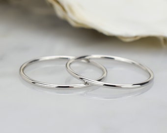 14k Solid White Gold Two Ring Set 2mm, Gold Stacking Ring, Double Ring, Round Wedding Band, Dainty Stacking Ring, Simple Ring, Thin Band