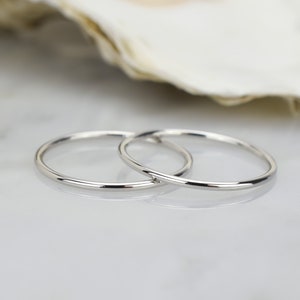14k Solid White Gold Two Ring Set 2mm, Gold Stacking Ring, Double Ring, Round Wedding Band, Dainty Stacking Ring, Simple Ring, Thin Band