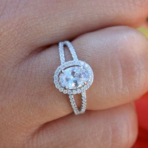 1.5 ct Double Band Oval Engagement Ring, Oval Promise Ring,Man Made Diamond Simulant,Wedding Ring Double Band, Halo Ring, Gift for her