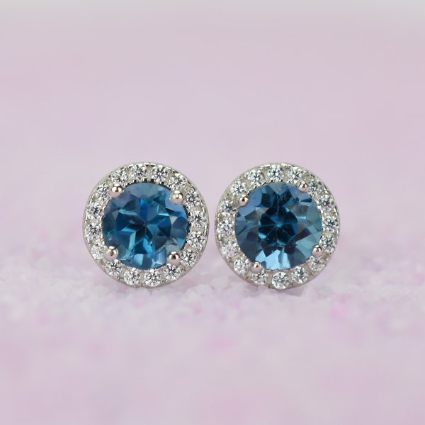 1.4 ct Natural London Blue Topaz Earrings, Blue Stud Earrings, Topaz Earrings, Gemstone Earrings,Silver,Bridal Earrings, November Birthstone