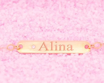 14k Solid Gold Diamond Baby Custom ID Bracelet / Personalizable Bar Bracelet / Baby Shower Gifts / Toddler Child Bracelet / Baptize gift