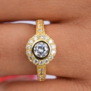 Anillo de oro de 0.75 ct, anillo de compromiso, anillo de promesa, anillo de bodas, anillo de novia, simulantes de diamantes hechos por el hombre, anillo de compromiso único, anillo de diamantes