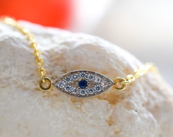 Evil Eye Bracelet in 14k Solid Gold / Protection Bracelet / Blue Evil Eye Bracelet / 14k Evil Eye Charm / Dainty Gold Bracelet for Women