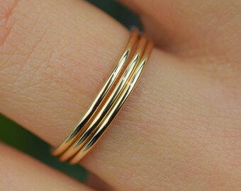 14k Solid Gold Three Ring Set, Gold Stacking Ring, Double Ring, Round Wedding Band, Dainty Stacking Ring, Simple Ring,Thin wedding band