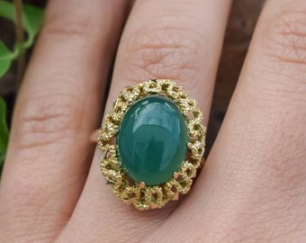 14k Vintage Gold Agate Ring, Agate Ring, Large Stone Ring, Green Stone Ring,Vintage Jewelry, Gold Vintage Ring, 14k Gold Ring, Vintage Ring