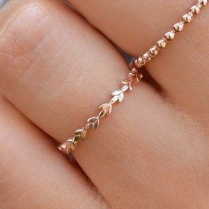 2.1mm 14k Solid Rose Gold Leaf Ring, Ring Band, Leaf Ring,Gold Flower Ring, Minimalist Ring, Laurel Leaf Ring, Stacking Ring,Olive Leaf Ring