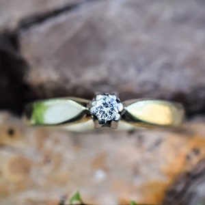 0.1 Vintage 14k Gold Diamond Ring, Yellow White Gold Ring, Two Toned Ring, Promise Ring, Solitaire Ring,Engagement Ring,Wedding Ring,Diamond