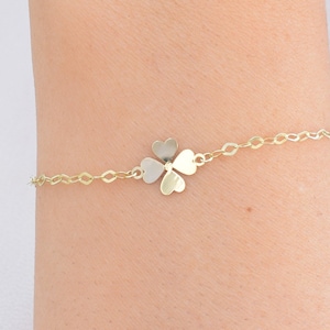 14k Solid Gold Clover Charm Bracelet, Clover Bracelet, Irish Gift, Minimalistic Good Luck Charm, Four Leaf Clover, Gift For Her