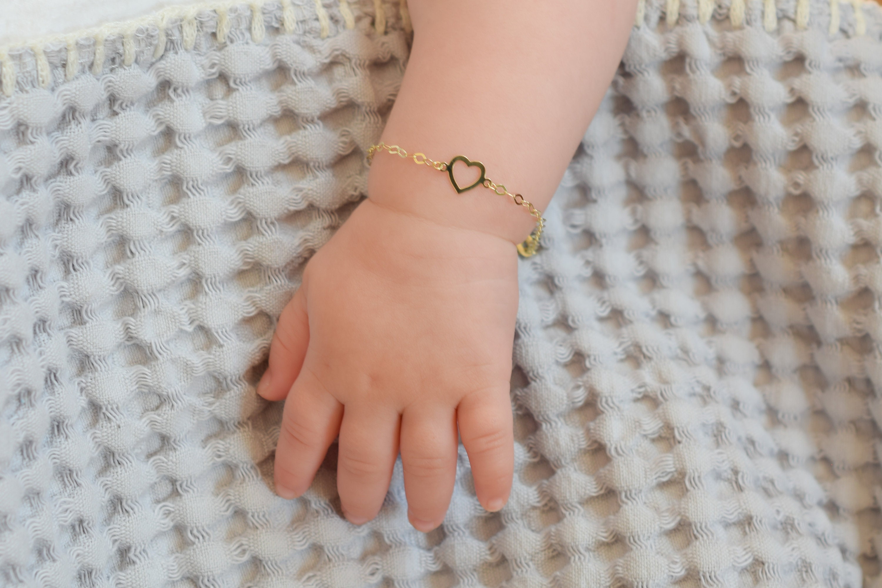 14k Gold 5-6 Polished Heart Charm Baby / Toddler / Kids Bracelet