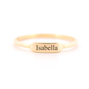 14K Solid Gold Custom Name Ring, Delicate Stacking Ring, Personalized Skinny Ring, Engraved Dainty Baby Name Ring, Mom Gift Ring,Signet Ring