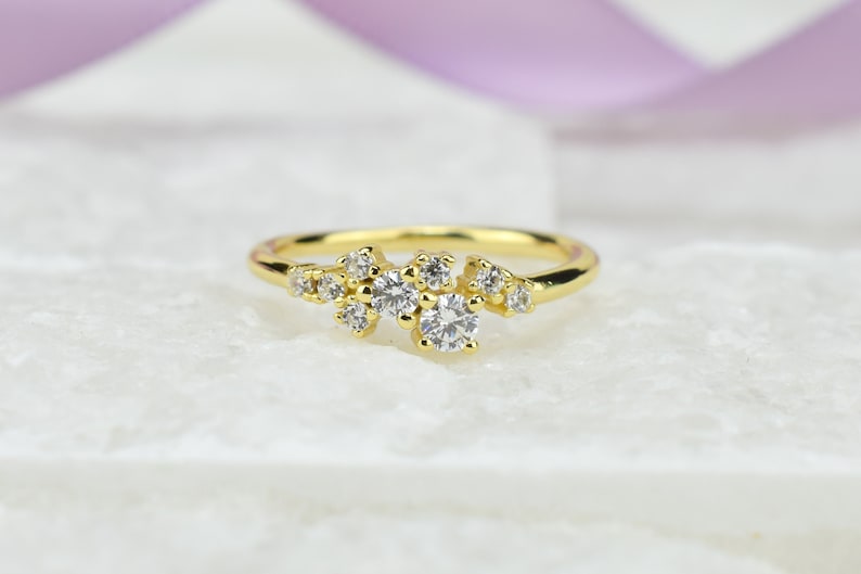Gift For Her Gold ring 0.5 ct Gold Cluster Ring Engagement Ring Wedding Ring,Anniversary Ring,Diamond Cluster Ring Promise Ring