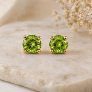 14K Solid Gold Peridot Birthstone Stud Earrings | 3mm & 4mm September Birthstone Earrings | Green Gemstone Studs | Minimalist Gift for Her