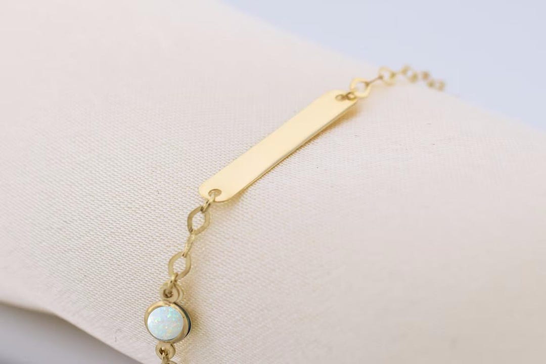 14k Solid Gold Baby Custom ID Birthstone Bracelet Opal/ Baby
