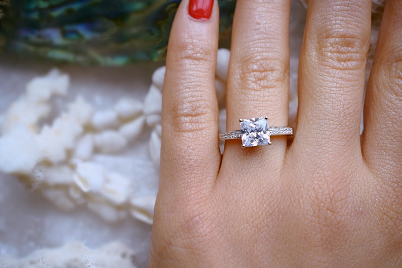 Man Made Diamond Simulant,Wedding Ring,Promise Ring Engagement Ring Ring Solitaire Ring Princess Cut Silver Ring 1.8 ctw Final Sale