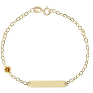 14k Gold Birthstone Baby ID Bracelet: Custom Engraved Name
