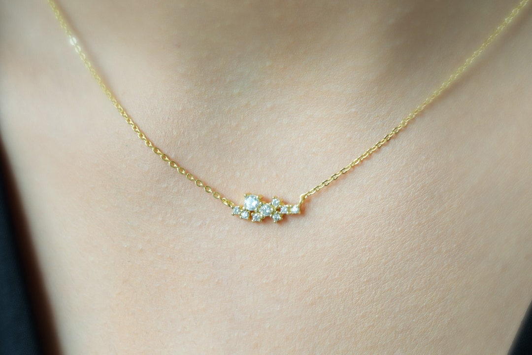 0.5 Ct 18k Gold Cluster Necklace,cluster Chain, Unique Layering ...