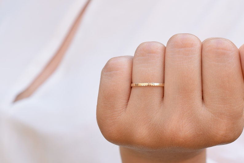 14k Gold Stripe Ring, Gold Stacking Ring, Solid Gold Wedding Band,14k Thin Ring,Wedding Band, Dainty Stacking Ring, Delicate Ring,Gold Band image 2
